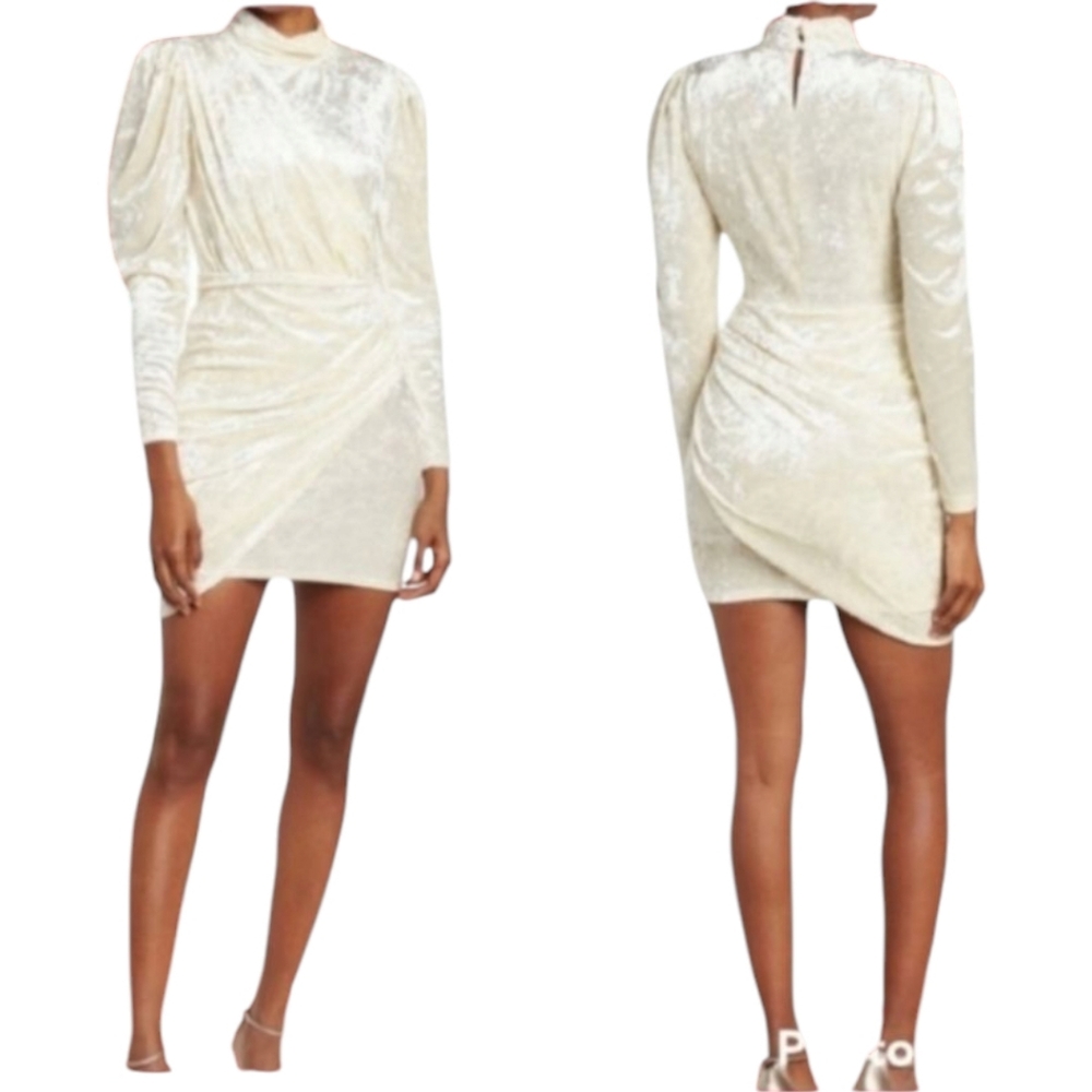 NWT RONNY KOBO Adalee Ivory Velvet Asymmetrical Mini Dress Size M